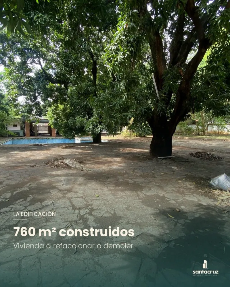 Patio arbolado y construcción existente dentro del predio